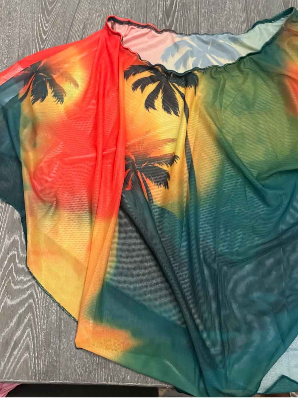 SHEIN Tropical Ombre Mesh Swim Coverup in Red, Yellow, Green